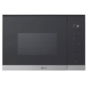 Vista frontale di Microonde da incasso 25 litri, 900W | Auto cottura, Grill, Scongelamento, Ricette, Timer e orologio | Nero/deco acciaio MG7Z2593D